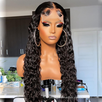 Cheap Wholesale Water Wave Raw Brazilian Virgin Human Hair Full Hd Curly Lace Front Wig Cheap Lace Closure Wig For Black Women